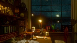 夜晚雨天安静书房