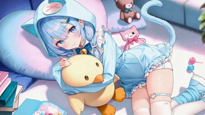 蓝发猫耳软萌居家美少女