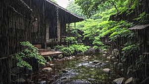 【雨景】木屋后的池塘