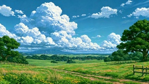 清新治愈蓝天绿野郊外风景