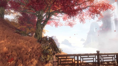 山峦瀑布落叶纷飞