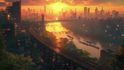 远眺城市黄昏江河建筑