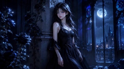 月夜古堡黑裙美少女