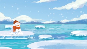 冬天冬季形象蓝色卡通雪人湖面