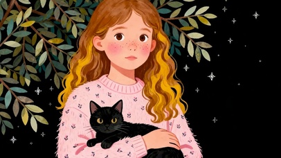 女孩抱着猫咪
