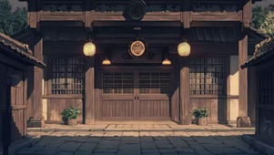 静谧傍晚古城酒楼建筑