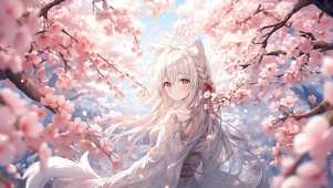 粉色樱花下的少女