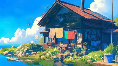 白云树木河流