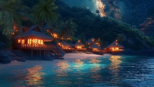 夜晚海边小镇