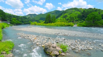 夏日青山河流