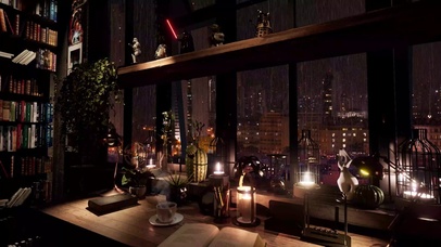 舒适卧室城市雨夜