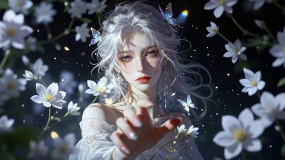 幽夜白花银发美少女
