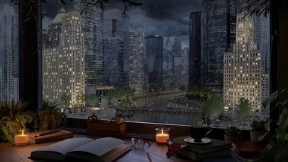 城市窗外阴雨夜