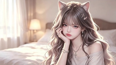 卧室可爱猫耳少女