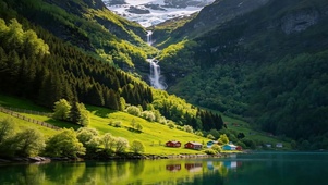 翠谷瀑布风景 护眼