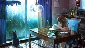 我和猫咪一起赏雨