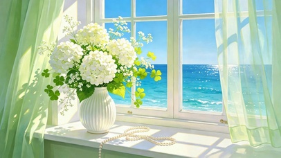 清新窗边海景花艺