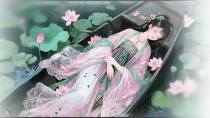 荷塘眠舟少女