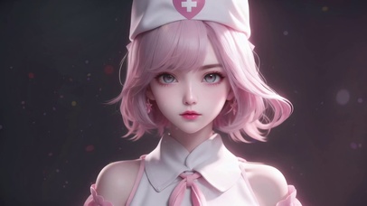 清纯可爱粉色短发小护士