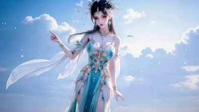 蔚蓝天空下仙气古风美女