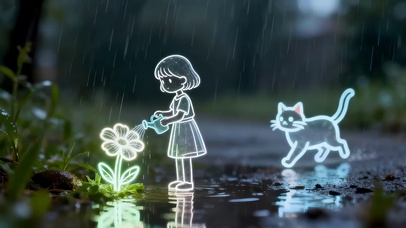 简约线条浇花的女孩