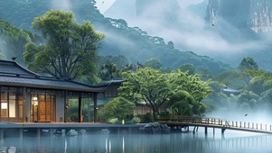 护眼山川树木河流带鱼屏