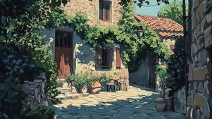 午后阳光宁静小镇小屋