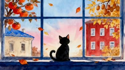 窗外看落叶的猫咪