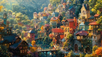 森林彩色清新奇幻小镇