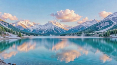 治愈雪山湖泊蓝调风景