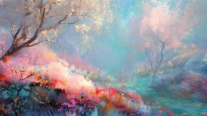 护眼樱花树木河流