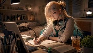 深夜学习的二次元美少女