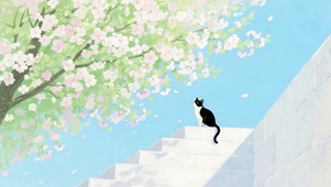 看樱花的猫咪