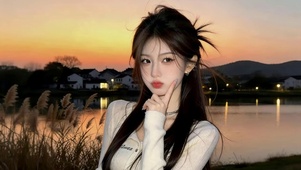 治愈晚霞中女孩