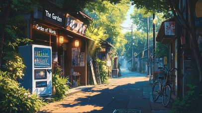 夏日静谧小镇街道商店