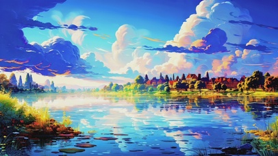 清新护眼唯美小镇油画美景