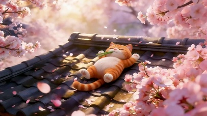 屋顶睡觉的小猫