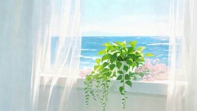 海景飘窗清新绿植