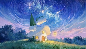 梦幻星空下小屋