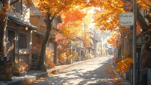 清新阳光金色城市街道