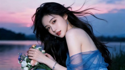 治愈湖边女孩