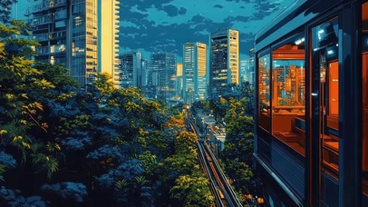 城市傍晚静谧列车风景