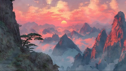 梦幻落日俯瞰群峰