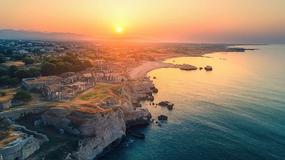 俯瞰落日历史小镇