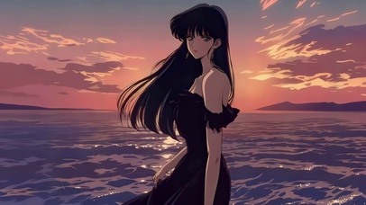 怀旧落日海边女孩