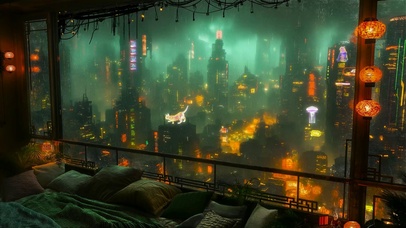 未来科幻雨夜城市