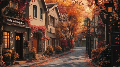 秋日静谧傍晚温馨街道