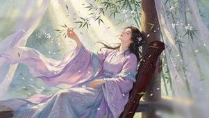 曦光竹影紫衣少女