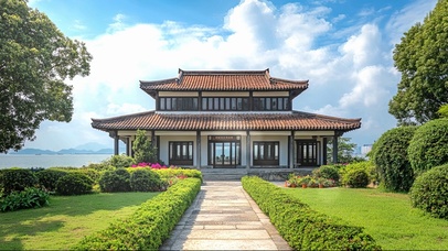 蓝天阳光特色古建