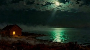 夜景房屋树木河流